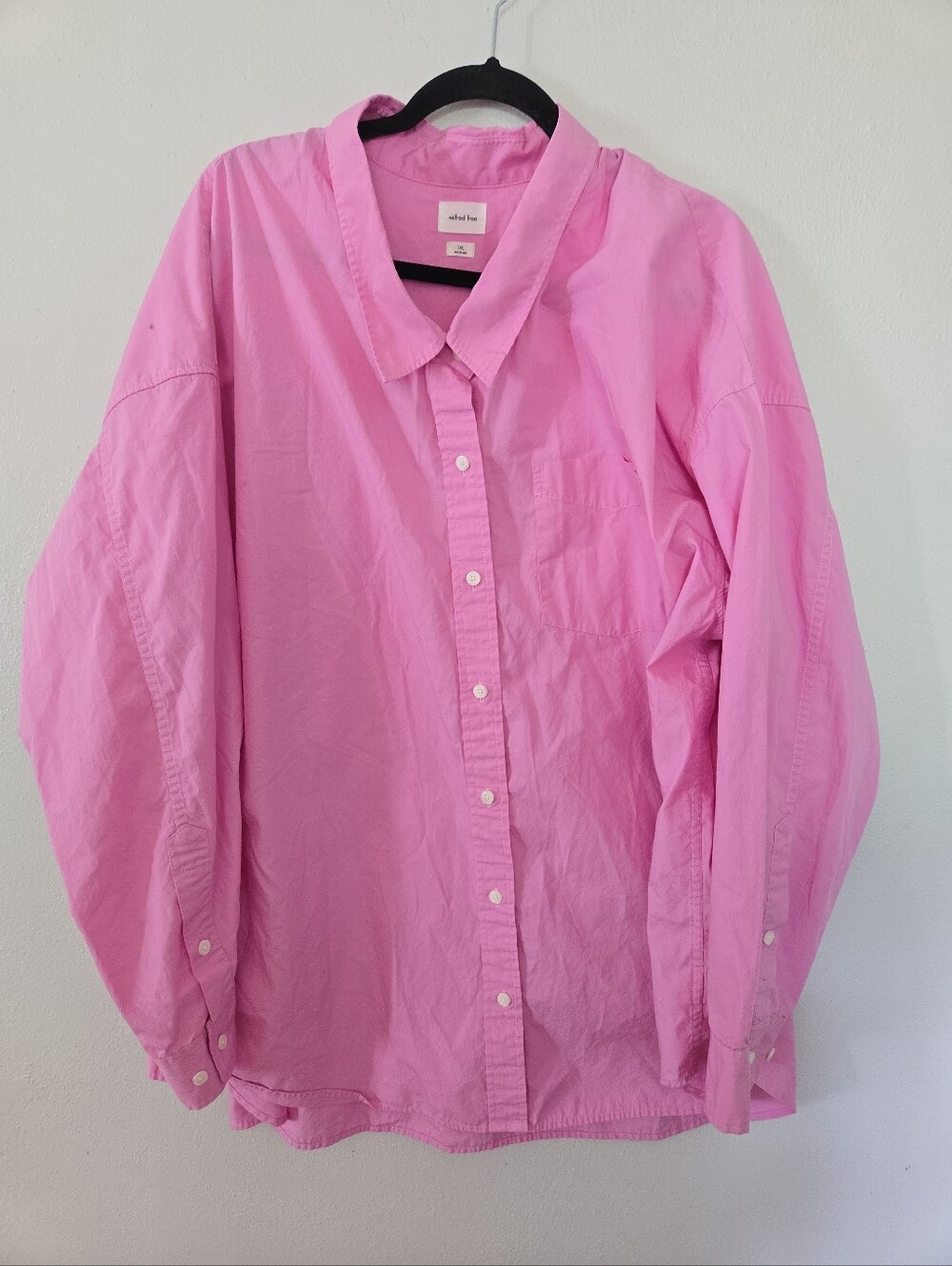 Aritzia Wilfred Free Relaxed Women's Button Down Cotton Shirt Pink Plus 2XL